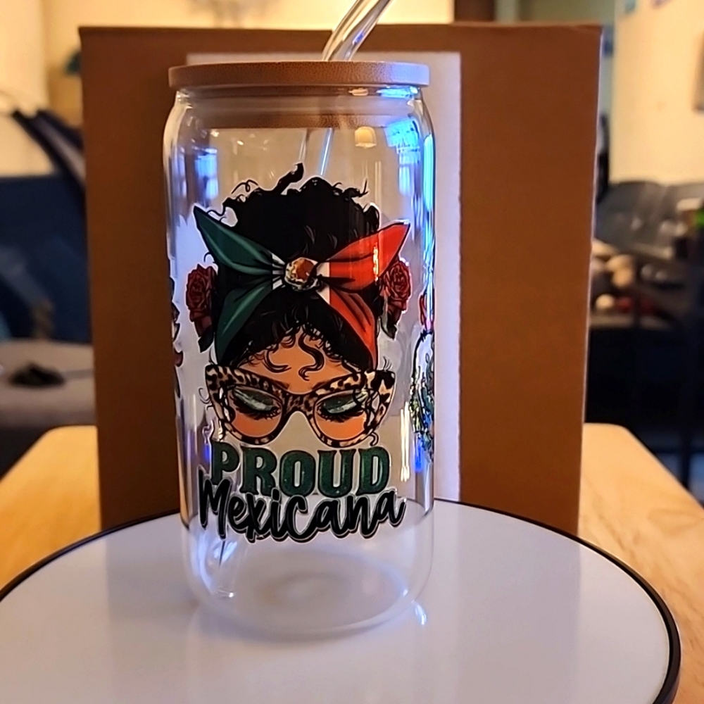 Handcrafted "Proud Mexicana" Glass